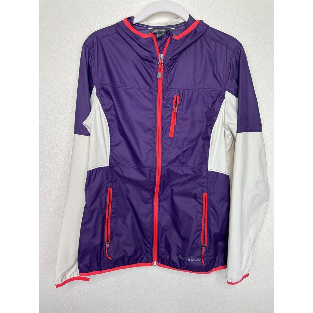 Eddie Bauer Small Windbreaker Jacket Purple Full Zip Long Sleeve Pockets Retro